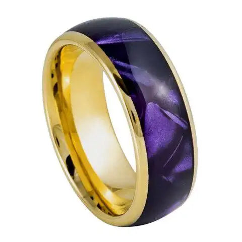 Yellow Gold IP Plated with Imitation Purple Cowrie Inlay