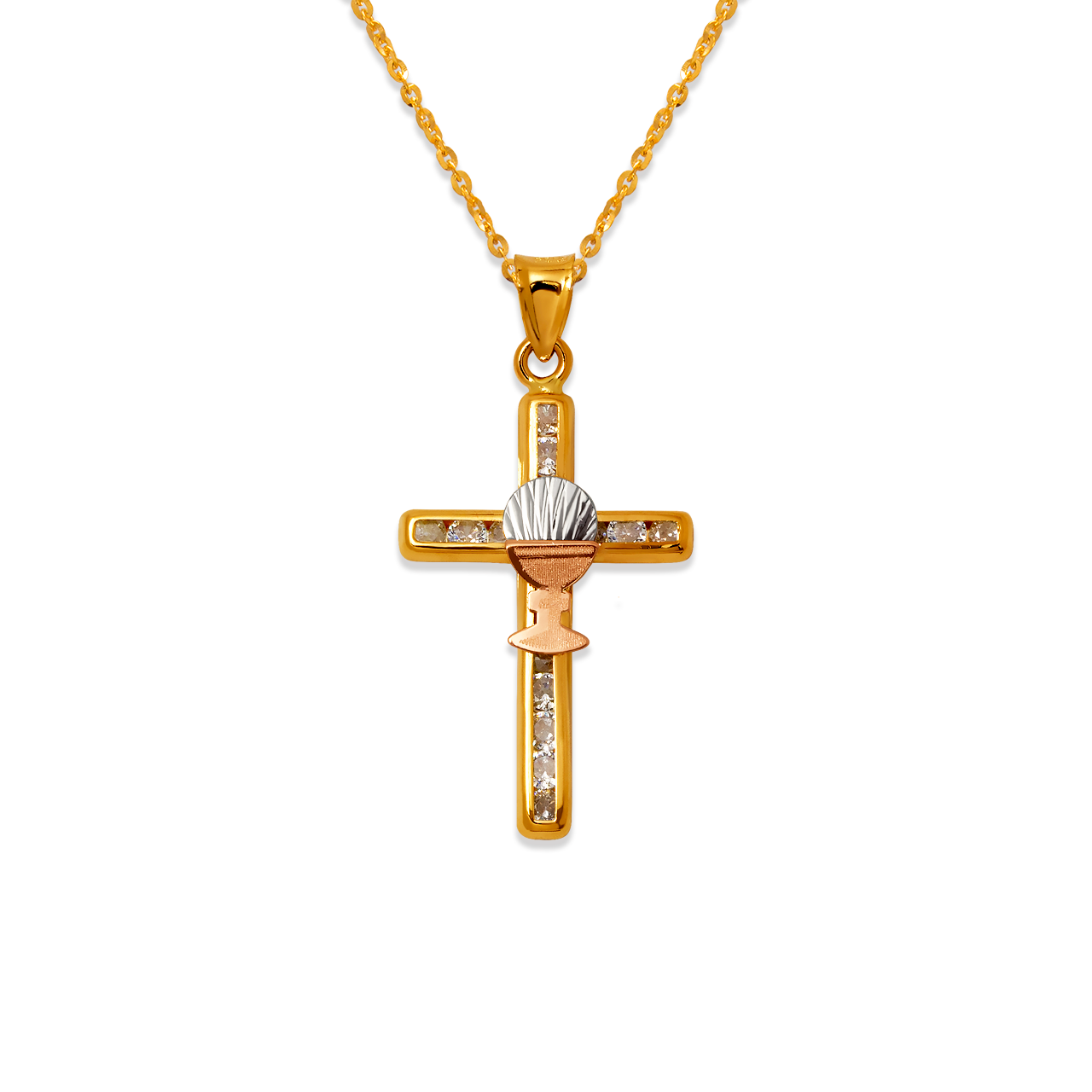 Communion Cup Cross CZ Pendant