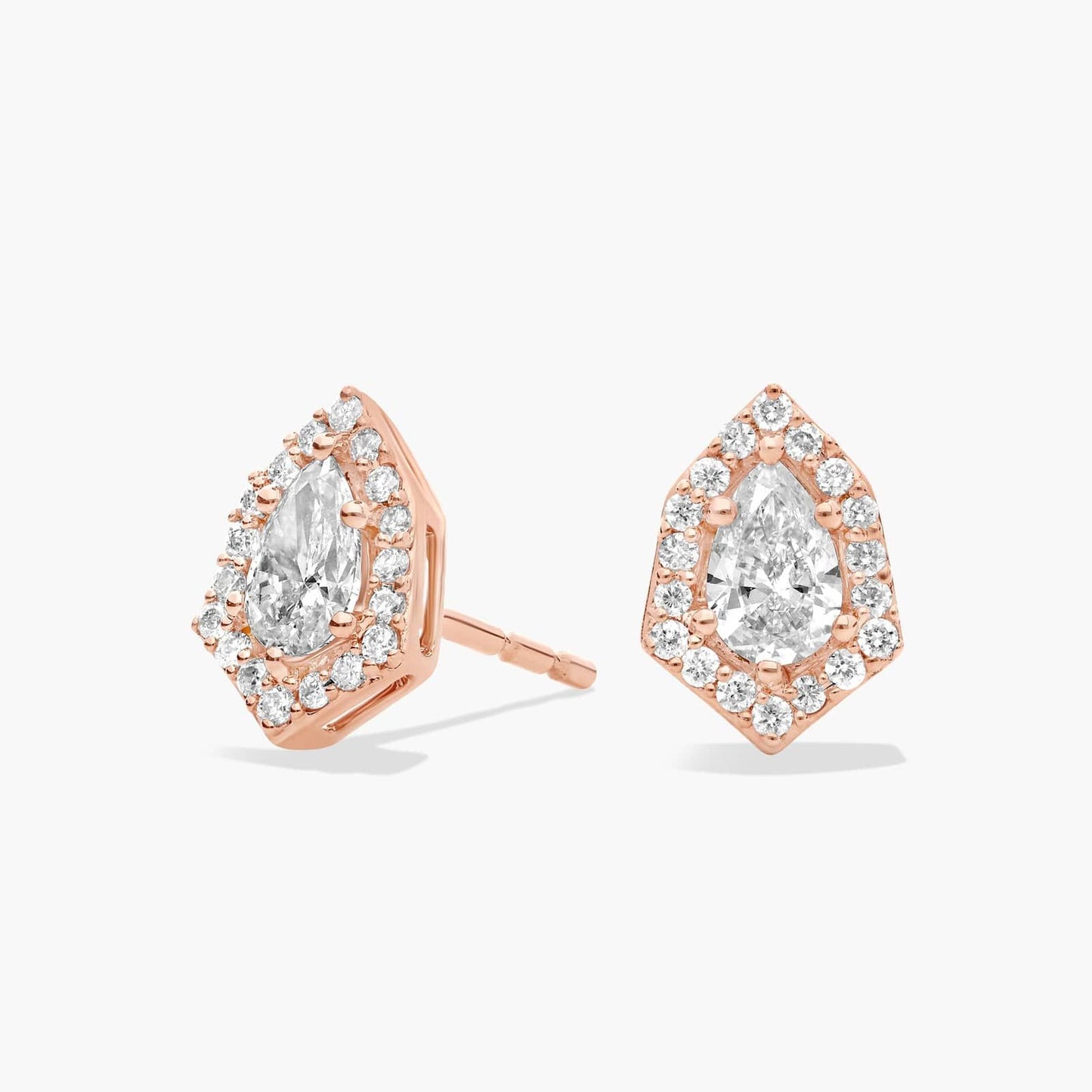 Diamond Pear Six Edge Halo Stud Earrings