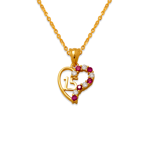 15 Anos Heart Red CZ Pendant