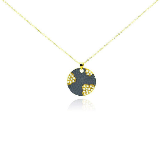 Silver 925 Gold Plated and Matte Black Rhodium Finish Clear CZ Round Pendant Necklace