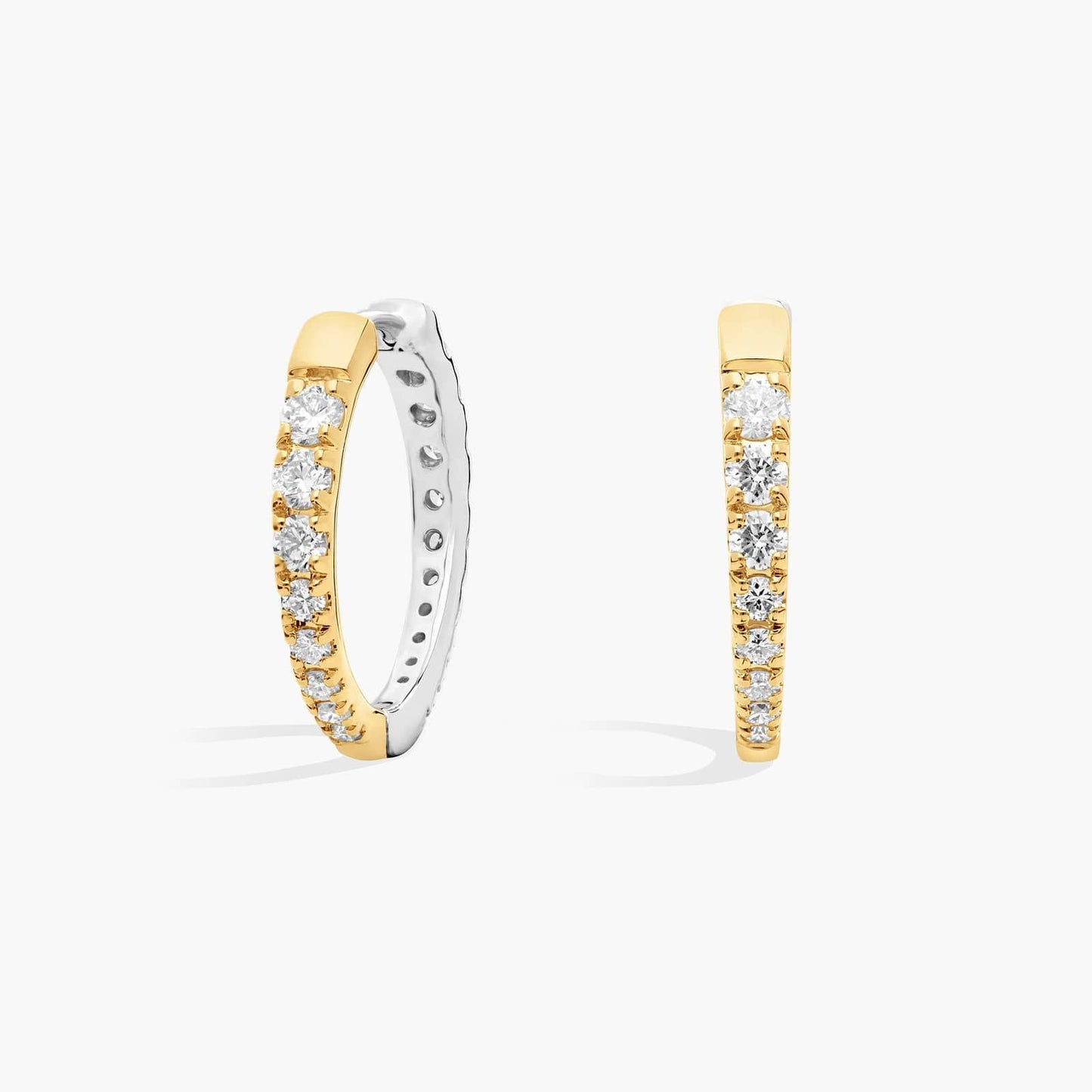 Two-Toned Diamond Tapered Hoop Earrings