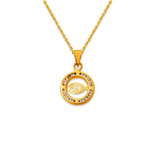 Mini Round Jesus Fish CZ Pendant