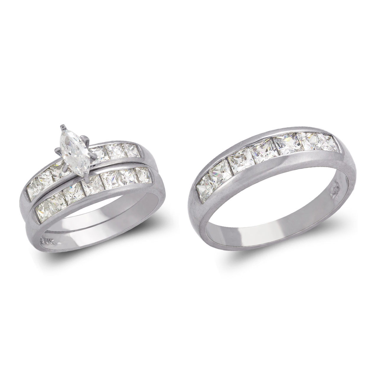 White Wedding Trio Ring Set