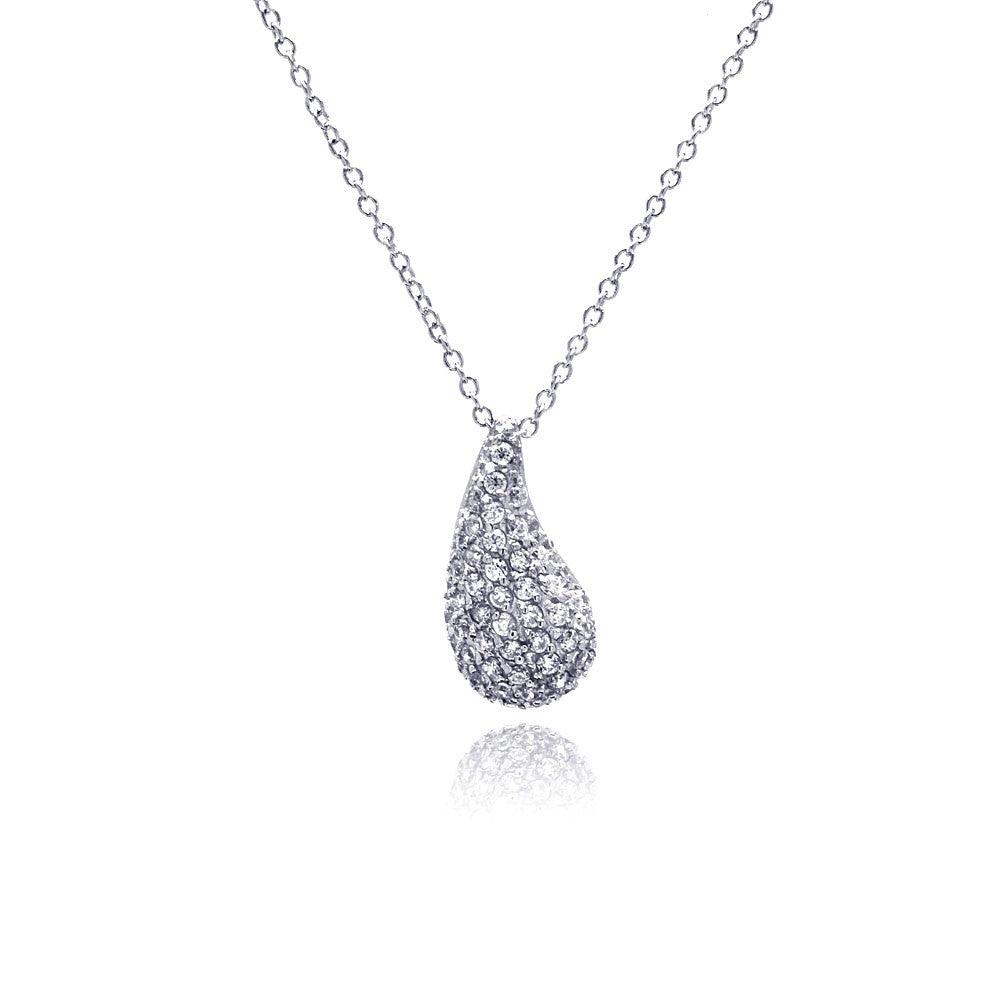 Silver 925 Rhodium Plated Curvy Teardrop CZ Necklace