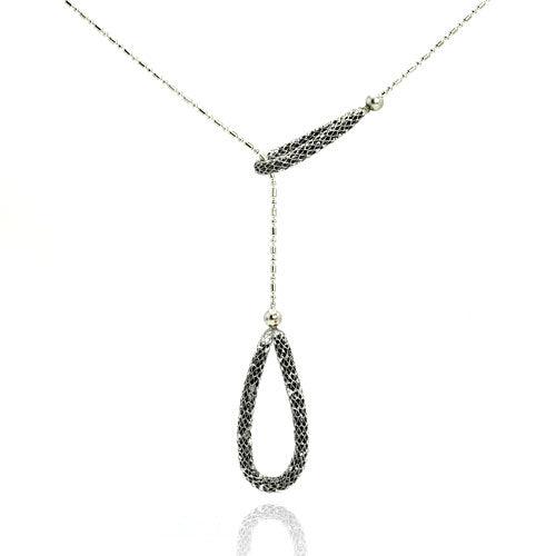 Rhodium Plated 925 Sterling Silver Double Loop End Necklace