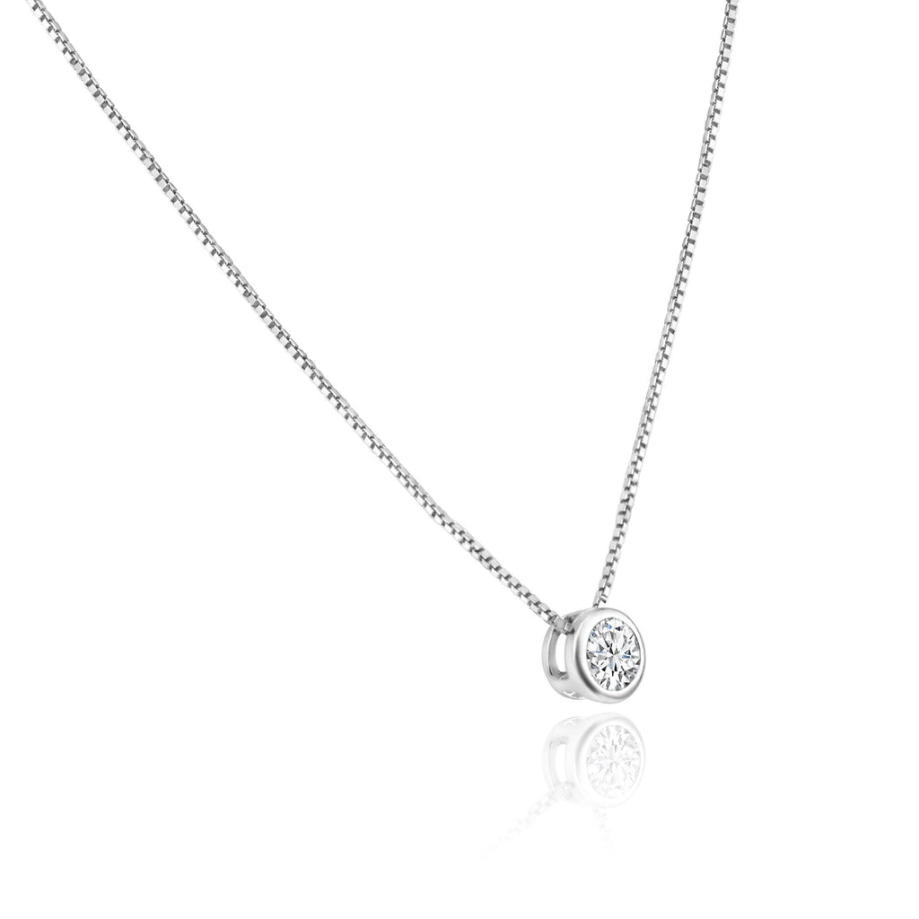 925 Sterling Silver Clear CZ Rhodium Plated Round Solitaire CZ Necklace