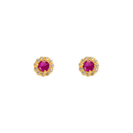 Red Round CZ Stud Earrings