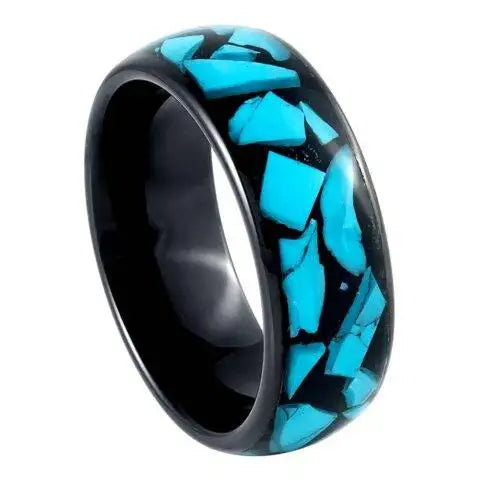 Black IP Plated Blue Turquoise Fragments Inlay