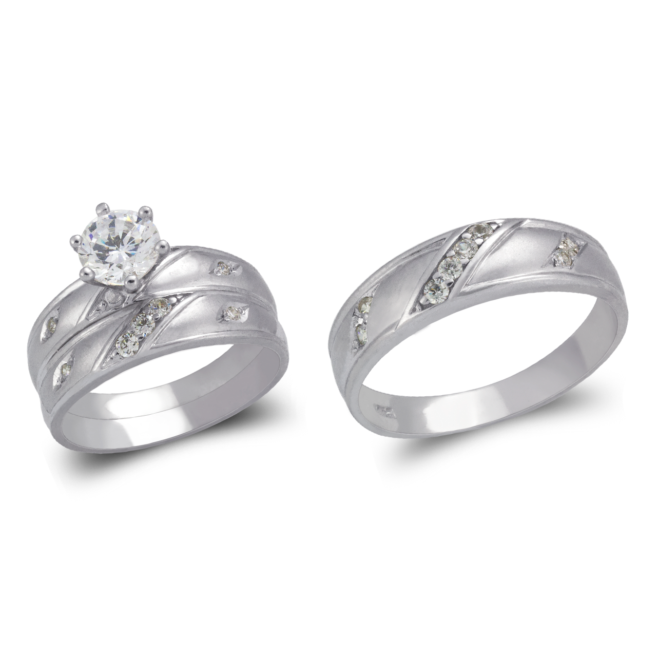 White Wedding Trio Ring Set