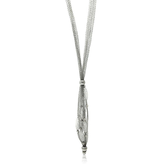 Rhodium Plated 925 Sterling Silver Triple Strand Mesh Necklace and Dropped Mesh Filled with CZ