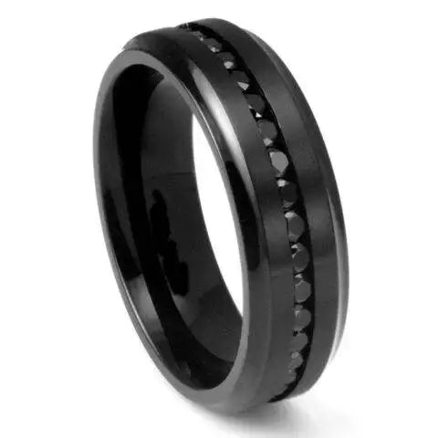 Black IP Plated Titanium Beveled Edge Black CZ Eternity Band