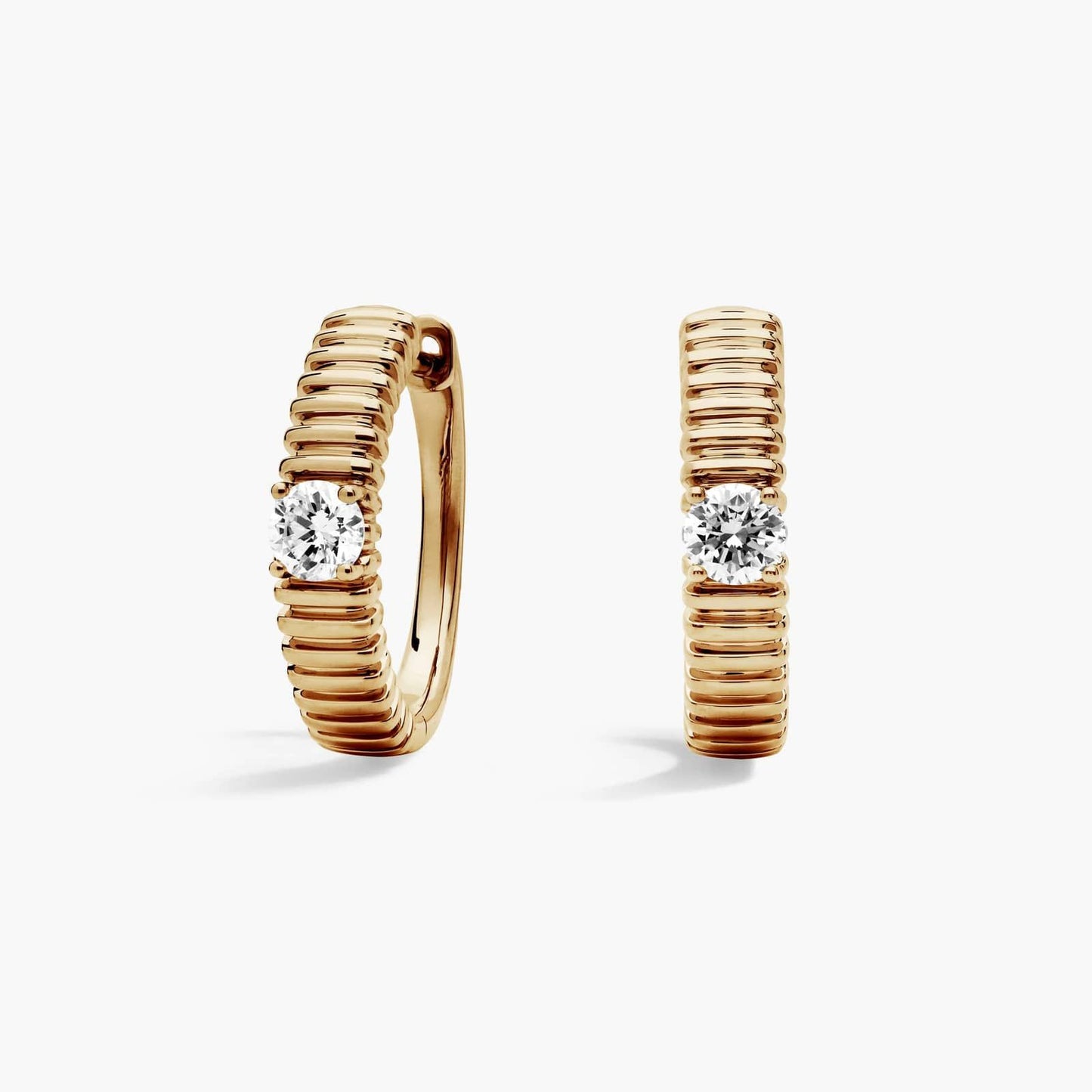 Solitaire Diamond Pleated Hoop Earrings