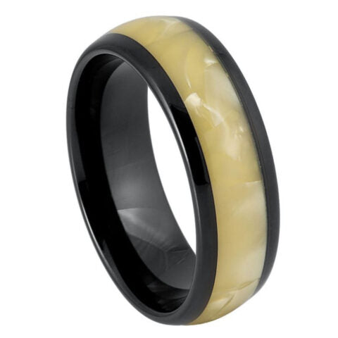 Black IP Plated with Golden Mother of Pearl Inlay