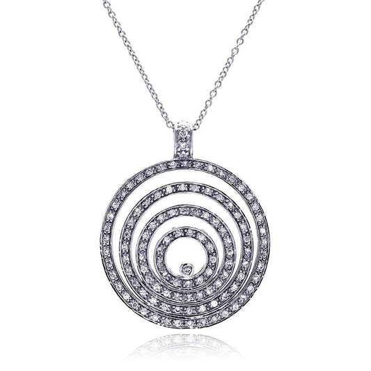 Silver 925 Clear CZ Rhodium Plated Multi Circle Pendant Necklace