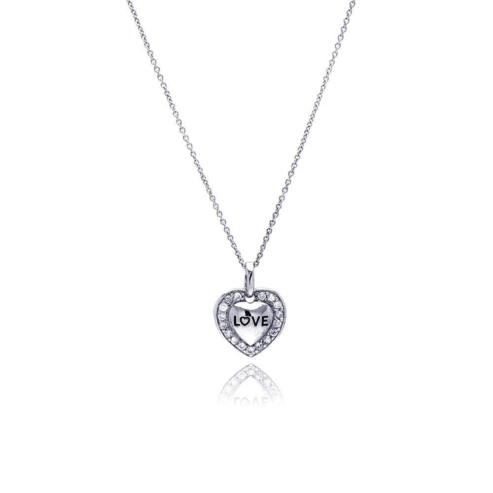 Silver 925 Rhodium Plated Clear CZ Love Heart Pendant Necklace