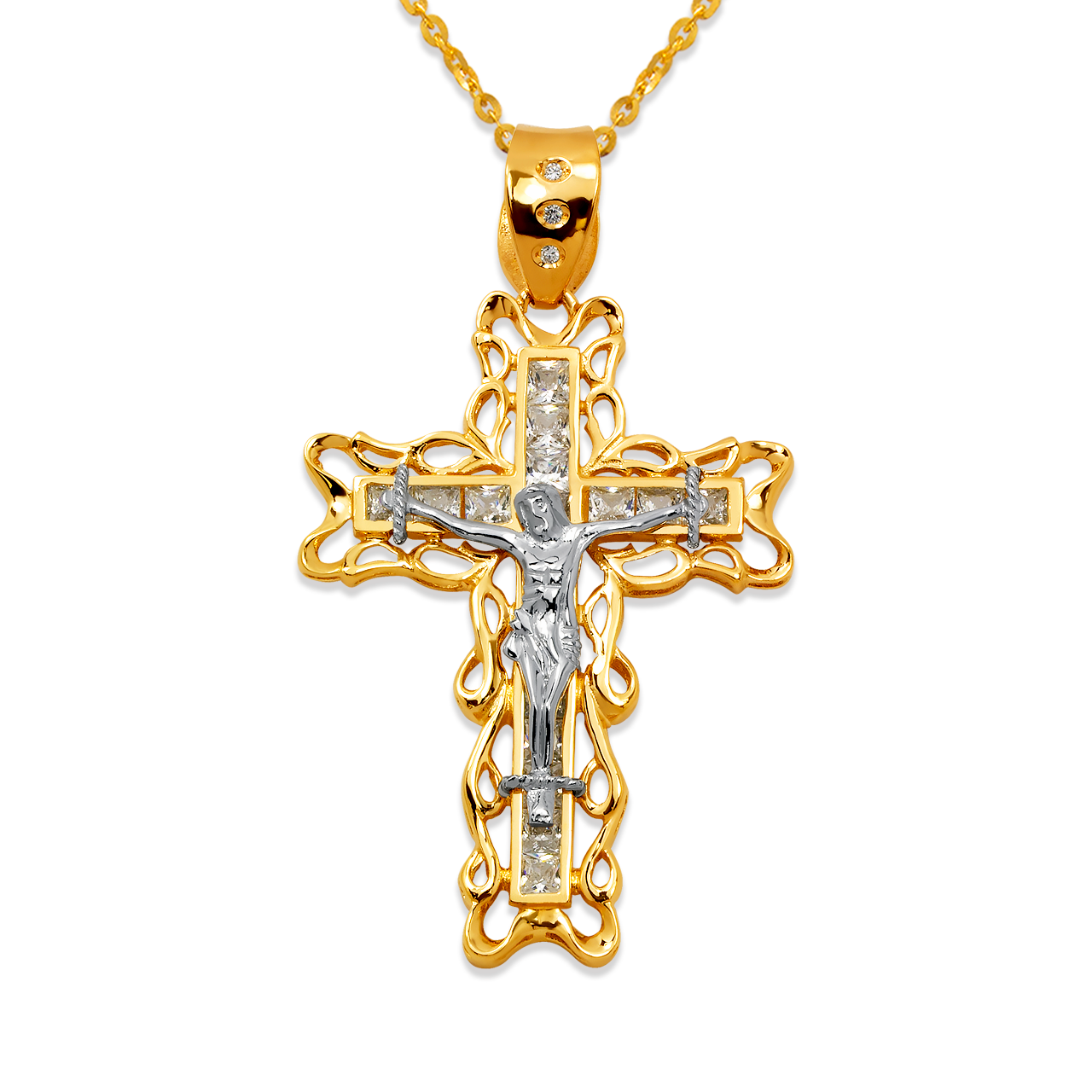 Fancy Jesus Cross CZ Pendant