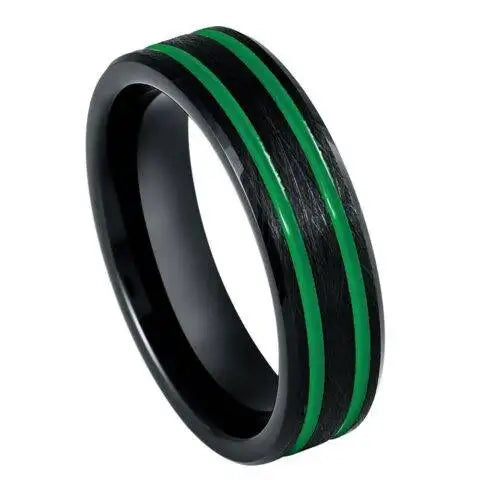 Black IP Plated Ice Finish with Two Green Lines