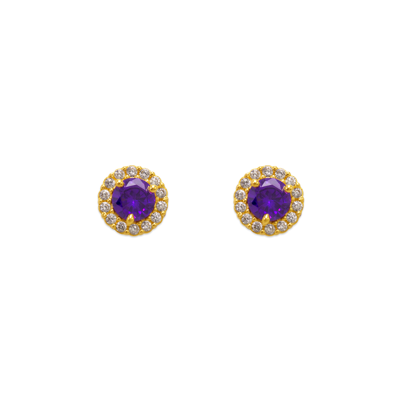 Purple Round CZ Stud Earrings