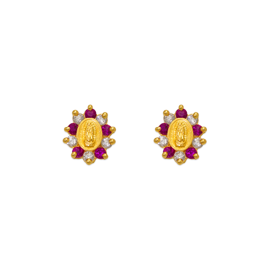 Red Guadalupe Flower CZ Stud Earrings