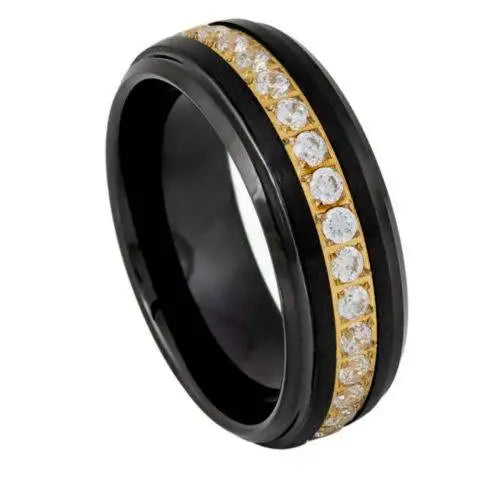 Black IP Shiny with White CZ Eternity on Yellow Gold Center