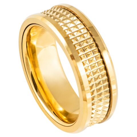 Tungsten Ring Yellow Gold IP Plated Jagged Center