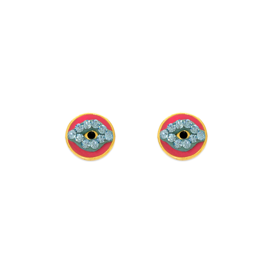 Evil Eye Enamel CZ Stud Earrings