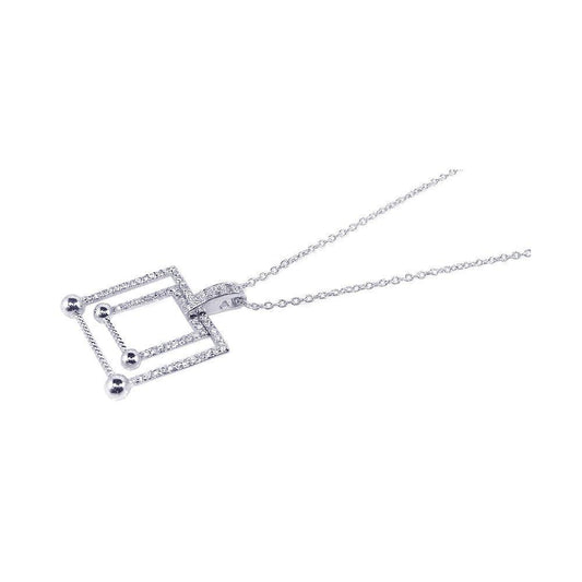 Silver 925 Rhodium Plated Graduated Square CZ Dangling Necklace