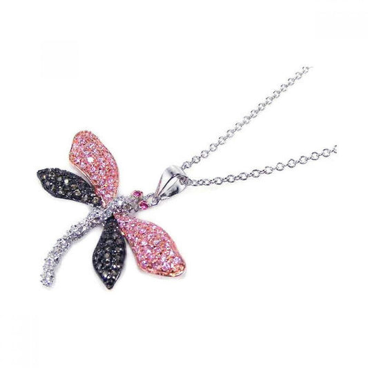 Silver 925 Black Pink Clear CZ Black Rhodium Plated Pendant Necklace