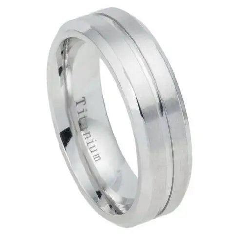 White IP Plated Titanium Ring Domed Brushed Center Stepped Edge