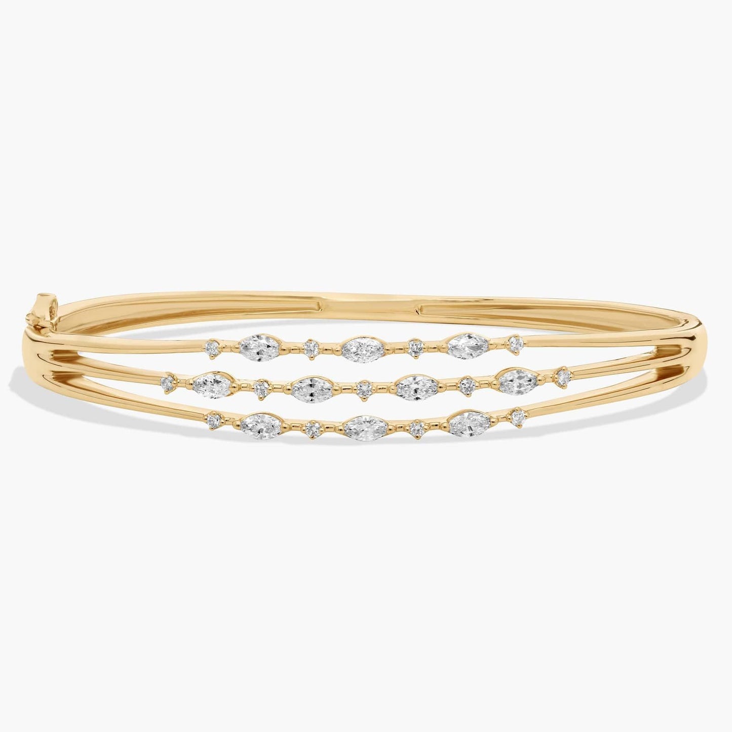 Multi-Row Marquise and Round Alternating Diamond Bangle Bracelet