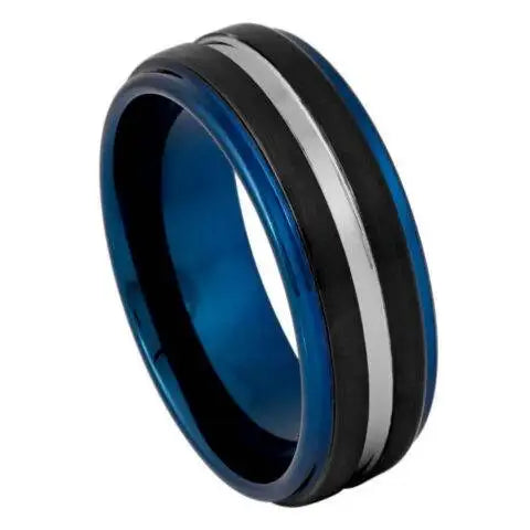 Black & Blue IP Plated with Silver Groove Center