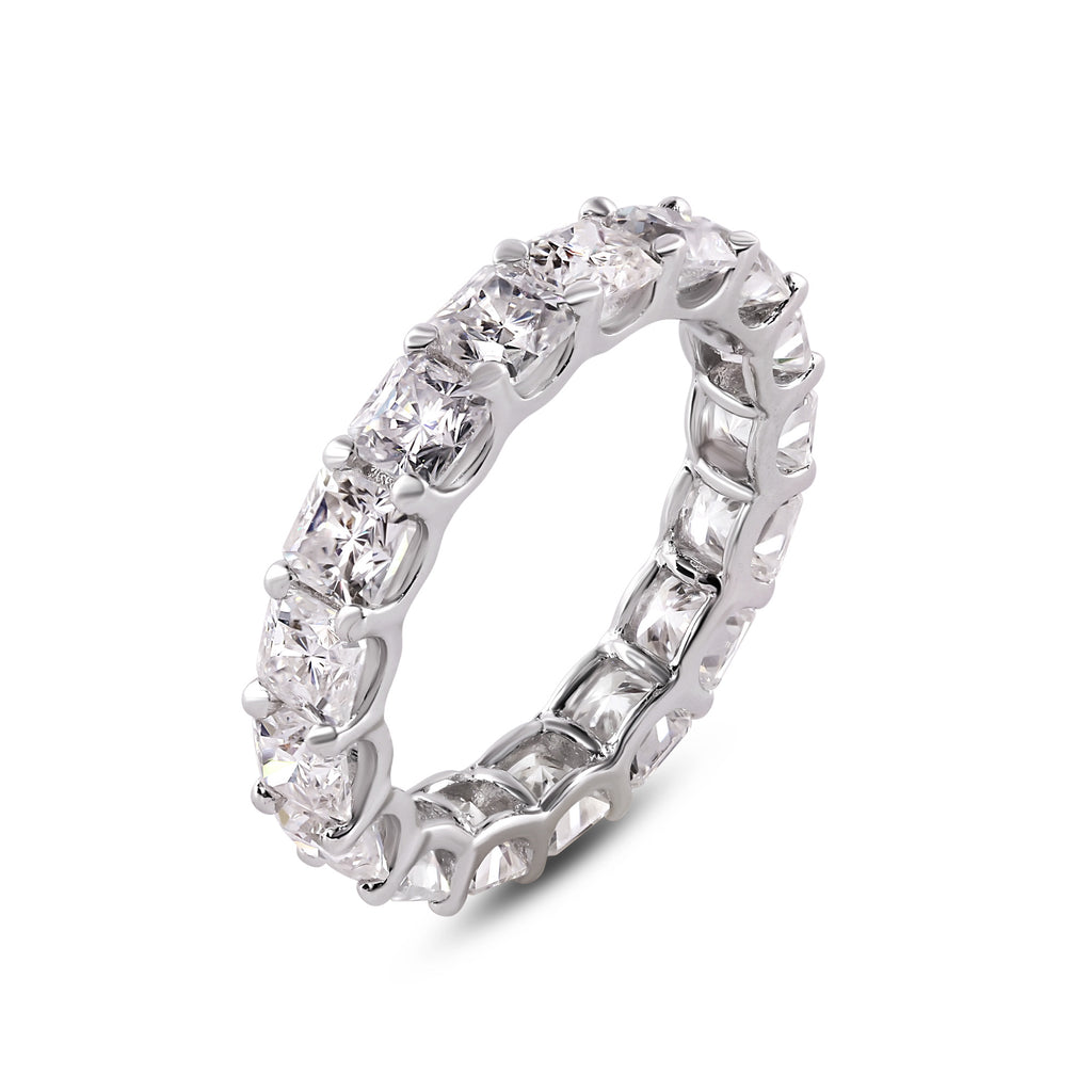 925 Sterling Silver Rhodium Moissanite Eternity Band Ring