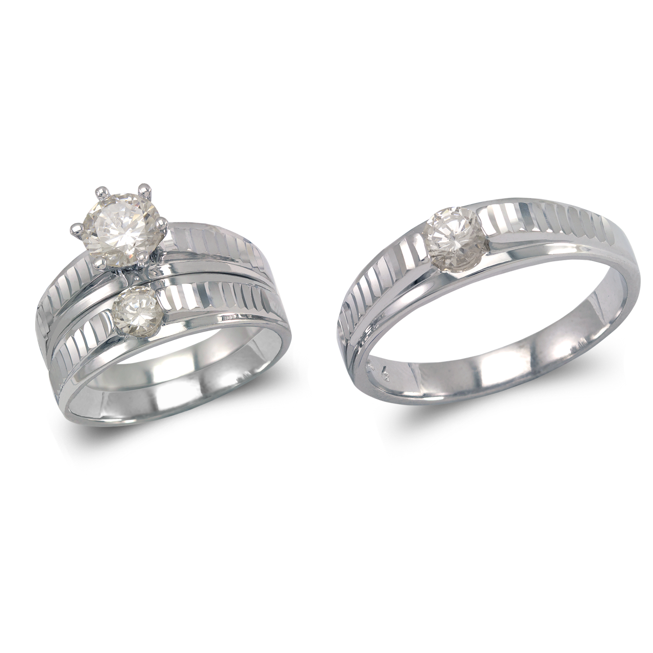 White Wedding Trio Ring Set