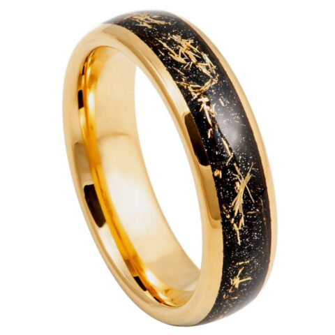 Yellow IP Plated Domed Ring with Metallic Shavings Inlay