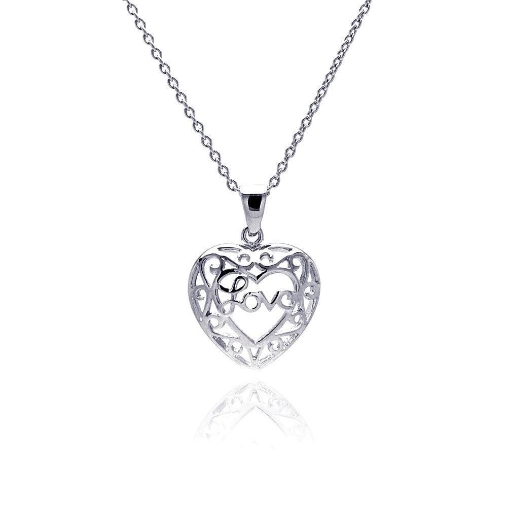 Silver 925 Rhodium Plated Heart Love Accent Pendant Necklace