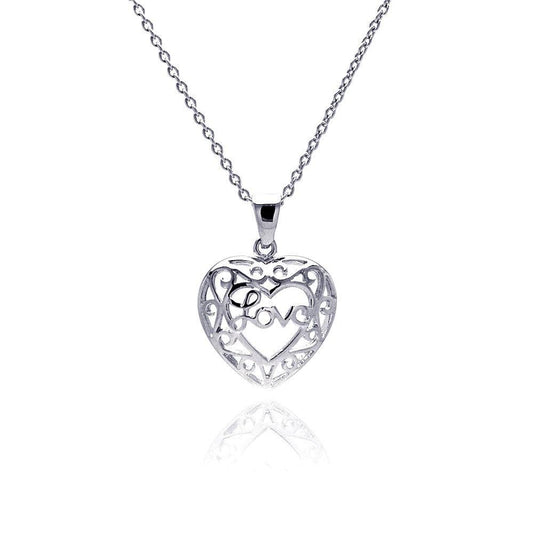 Silver 925 Rhodium Plated Heart Love Accent Pendant Necklace