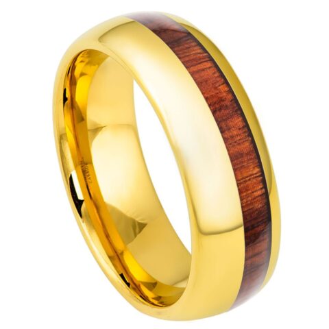 Yellow Gold IP Plated with Koa Wood Inlay