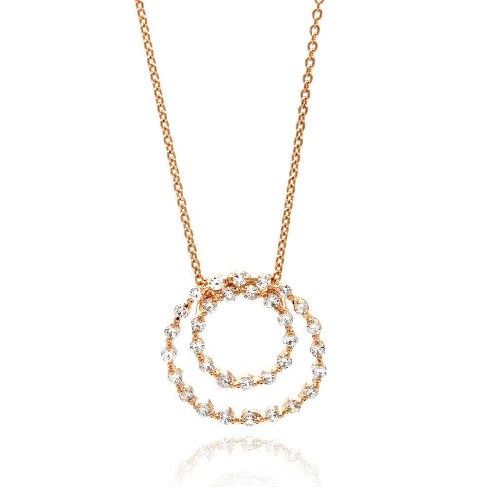 Silver 925 Clear CZ Rose Gold Plated Open Circle Pendant Necklace