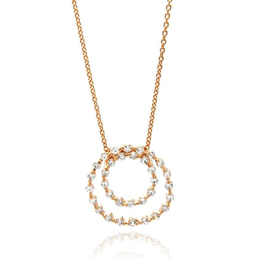 Silver 925 Clear CZ Rose Gold Plated Open Circle Pendant Necklace