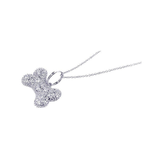 Silver 925 Rhodium Plated Clear CZ Covered Dog Bone Pendant Necklace