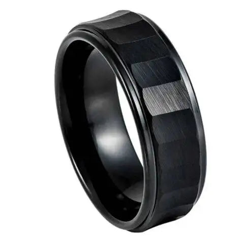 Black IP Plated Carved Chiseled Ring