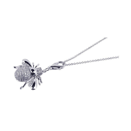 Silver 925 Rhodium Plated Clear CZ Fly Pendant Necklace