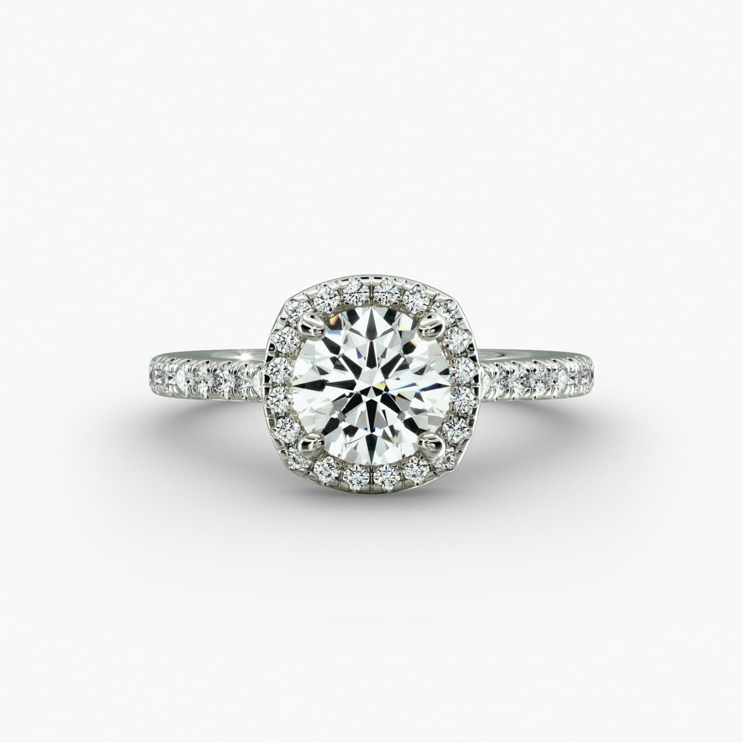 Cushion-Shaped Halo Diamond Bridge Engagement Ring