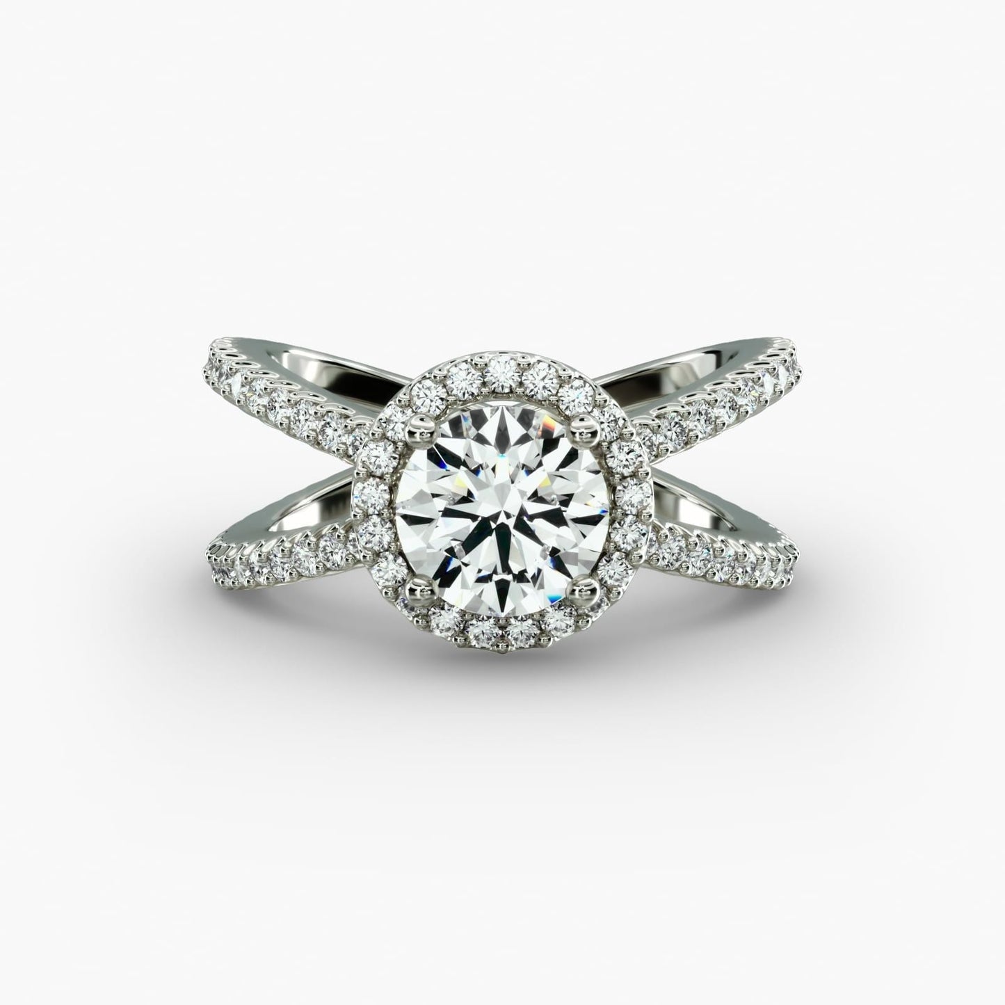 X Split Shank Hidden Halo Diamond Engagement Ring