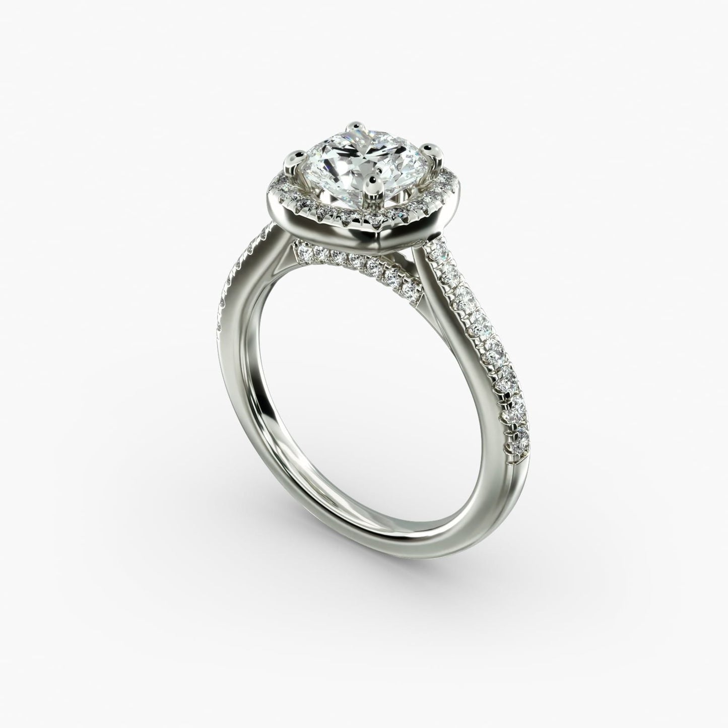 Cushion-Shaped Halo Diamond Bridge Engagement Ring