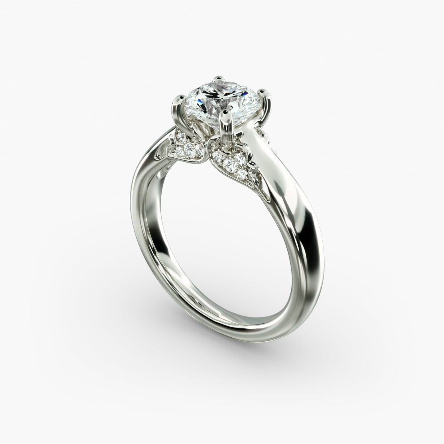 Wide Band Solitaire Plus Diamond Engagement Ring