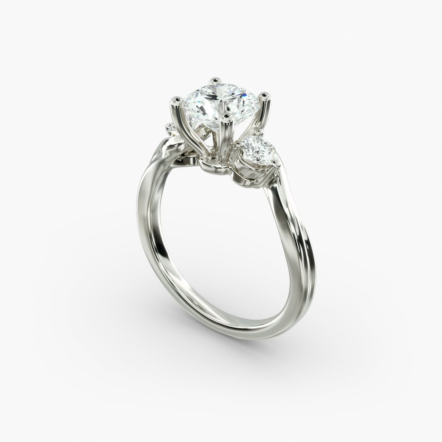 Wrapped Shank Three Stone Diamond Engagement Ring