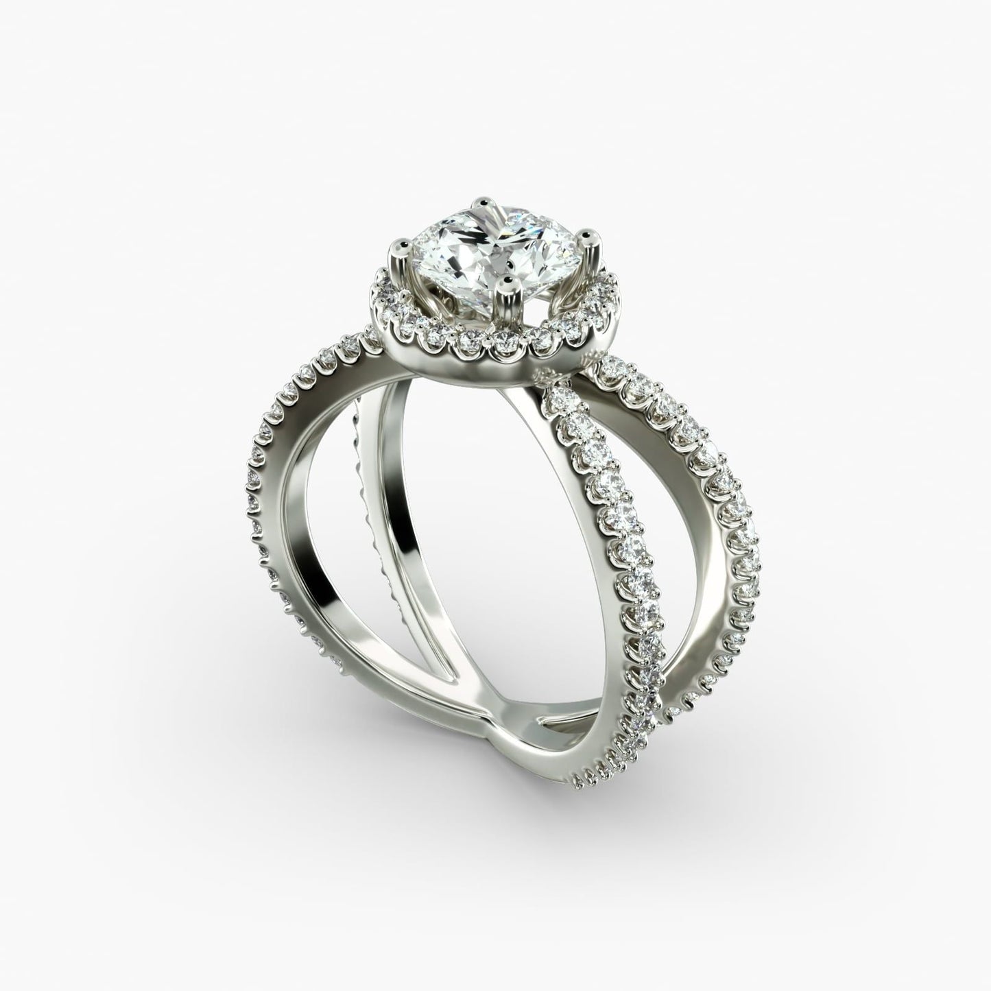 X Split Shank Hidden Halo Diamond Engagement Ring