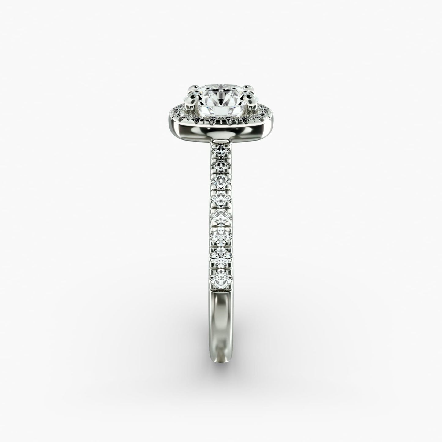 Cushion-Shaped Halo Diamond Bridge Engagement Ring